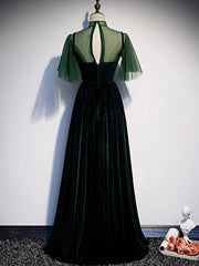 Green Velvet Long Corset Prom Dress, Elegant A-Line Green Evening Dress outfit, Prom Dress Emerald Green