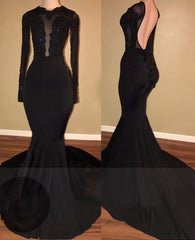 2024 Unique Black Long Sleeves Mermaid Backless Corset Prom Dresses outfit, Formal Dresses Graduation