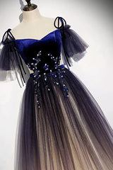 Velvet and Gradient Tulle Long Party Dress, Straps Long Evening Gown outfits, Formal Dresses Long Elegant Classy