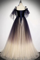 Velvet and Gradient Tulle Long Party Dress, Straps Long Evening Gown outfits, Formal Dresses Long Elegant Evening Gowns