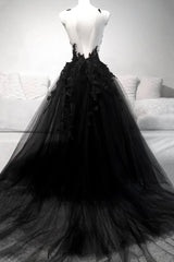 Vintage Black V Neck Tulle Corset Prom Dresses,Corset Formal Dress with Lace Outfits, Homecoming Dress Shopping