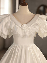 White V-Neck Satin Long Corset Prom Dress, Lace Corset Wedding Dress outfit, Wedding Dresses Couture