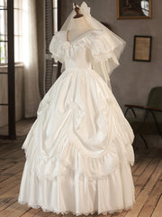 White V-Neck Satin Long Corset Prom Dress, Lace Corset Wedding Dress outfit, Wedding Dresses For Over 55