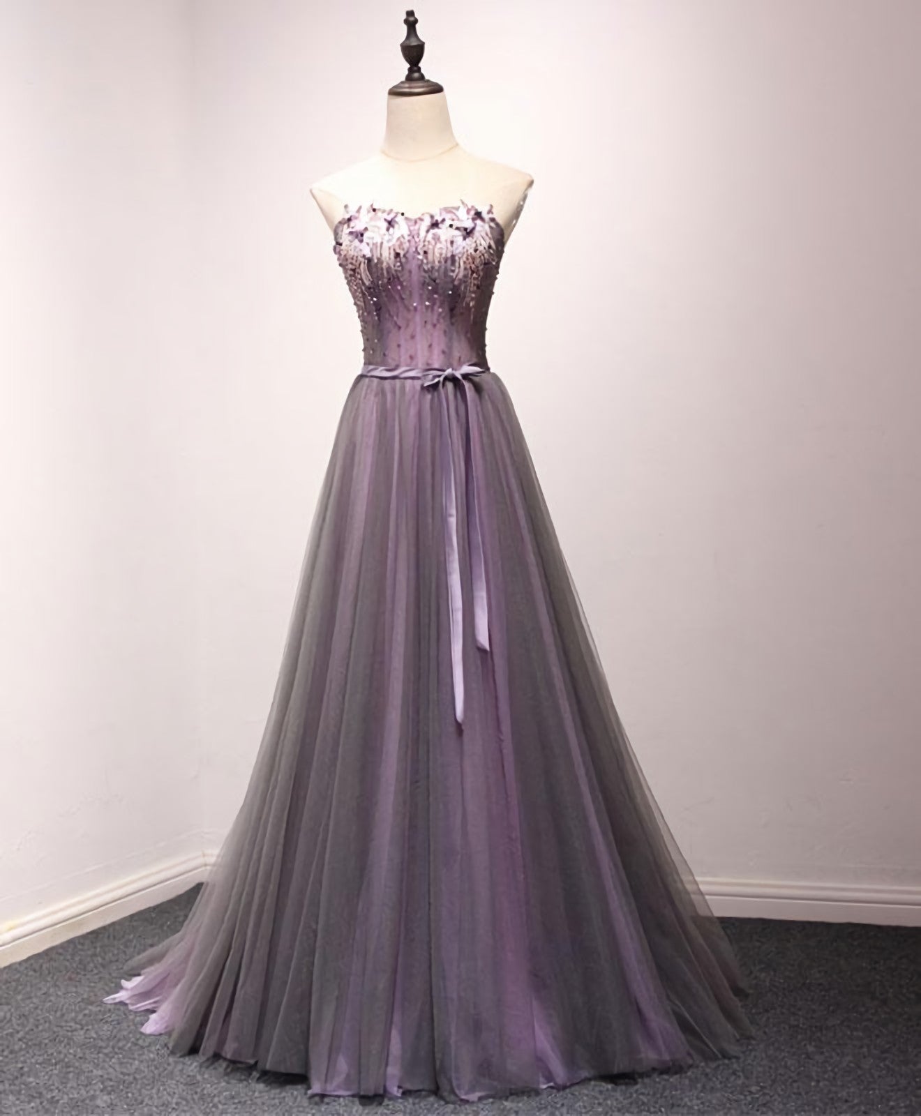 Pruple Tulle Sweetheart Neck Long Corset Prom Dress, Evening Dress outfit, Homecomming Dresses Blue