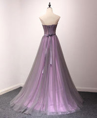 Pruple Tulle Sweetheart Neck Long Corset Prom Dress, Evening Dress outfit, Homecomeing Dresses Blue
