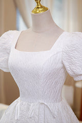 White A-Line Corset Homecoming Dress, Cute Short Sleeve Evening Dress outfit, Homecoming Dresses Sparkle