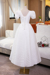 White A-Line Corset Homecoming Dress, Cute Short Sleeve Evening Dress outfit, Homecoming Dress Sparkles