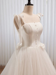 White A-line Tulle Long Corset Prom Dress, White Tulle Corset Formal Dress outfit, Homecoming Dresses