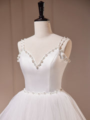 White A-Line Tulle Long Corset Prom Dress, White Tulle Sweet 16 Dresses outfit, Prom Dress Store Near Me