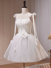 White A-Line Tulle Short Corset Prom Dress, Cute White Corset Homecoming Dress outfit, Sundress