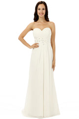 White Chiffon Sweetheart With Pleats Beading Corset Bridesmaid Dresses outfit, Party Dresses 2049