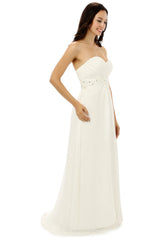 White Chiffon Sweetheart With Pleats Beading Corset Bridesmaid Dresses outfit, Party Dresses 2047