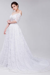 White Lace Off The Shoulder Short Sleeve Corset Corset Wedding Dresses outfit, Wedding Dress Straps