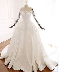 White Lace Satin Long Corset Wedding Dress, Lace Satin Long Bridal Gown outfit, Wedding Dress Classic Elegant