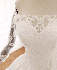 White Lace Satin Long Corset Wedding Dress, Lace Satin Long Bridal Gown outfit, Wedding Dresses Classic Elegant
