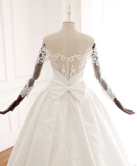 White Lace Satin Long Corset Wedding Dress, Lace Satin Long Bridal Gown outfit, Wedding Dress Classic Elegance