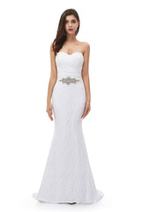 White Mermaid Lace Sweetheart Pleats Belt Corset Wedding Dresses outfit, Wedding Dress Strapless