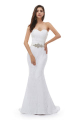 White Mermaid Lace Sweetheart Pleats Belt Corset Wedding Dresses outfit, Wedding Dress Idea