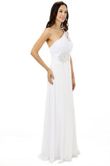 White One Shoulder Chiffon Pleats Beading Corset Bridesmaid Dresses outfit, Party Dress Look