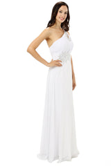 White One Shoulder Chiffon Pleats Beading Corset Bridesmaid Dresses outfit, Party Dress New