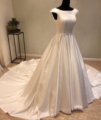 White round neck satin long Corset Prom gown, evening dress outfit, Evening Dresses Mermaid
