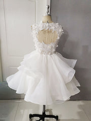 White Round Neck Tulle Lace Short Corset Prom Dress, Puffy White Lace Corset Homecoming Dress outfit, Stunning Dress