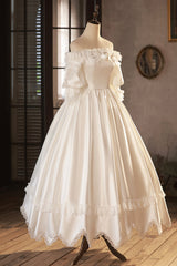 White Satin Lace Corset Prom Dress, White Evening Dress, Corset Wedding Dress outfit, Wedding Dresses Shoulder