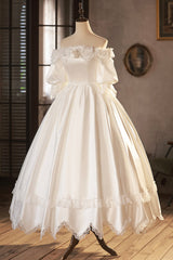 White Satin Lace Corset Prom Dress, White Evening Dress, Corset Wedding Dress outfit, Wedding Dress Shoulders