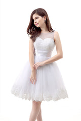 White Short Tulle Lace Knee Length Pearls Corset Homecoming Dresses outfit, Party Dress Big Size