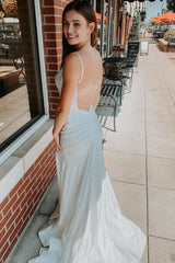 White Spaghetti Straps Backless Long Corset Prom Dress With Beading outfit, White Spaghetti Straps Backless Long Prom Dress With Beading