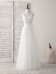 White Sweetheart Neck Tulle Beads Long Corset Prom Dress White Evening Dress outfit, Bridesmaid Dresses Mismatched Neutral