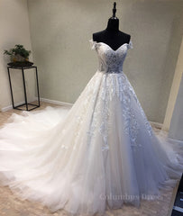 White sweetheart tulle lace applique long Corset Prom dress, Corset Wedding dress outfit, Wedding Dress Boho