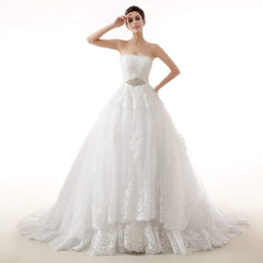 White Tulle Lace Strapless With Sash Corset Wedding Dresses outfit, Wedding Dresses Sleeves
