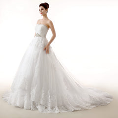 White Tulle Lace Strapless With Sash Corset Wedding Dresses outfit, Wedding Dress Fall