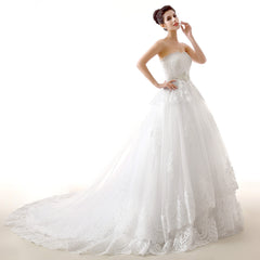 White Tulle Lace Strapless With Sash Corset Wedding Dresses outfit, Wedding Dress White