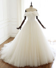 White Tulle Long Corset Prom Dress White Tulle Corset Wedding Dress outfit, Wedding Dress Flower