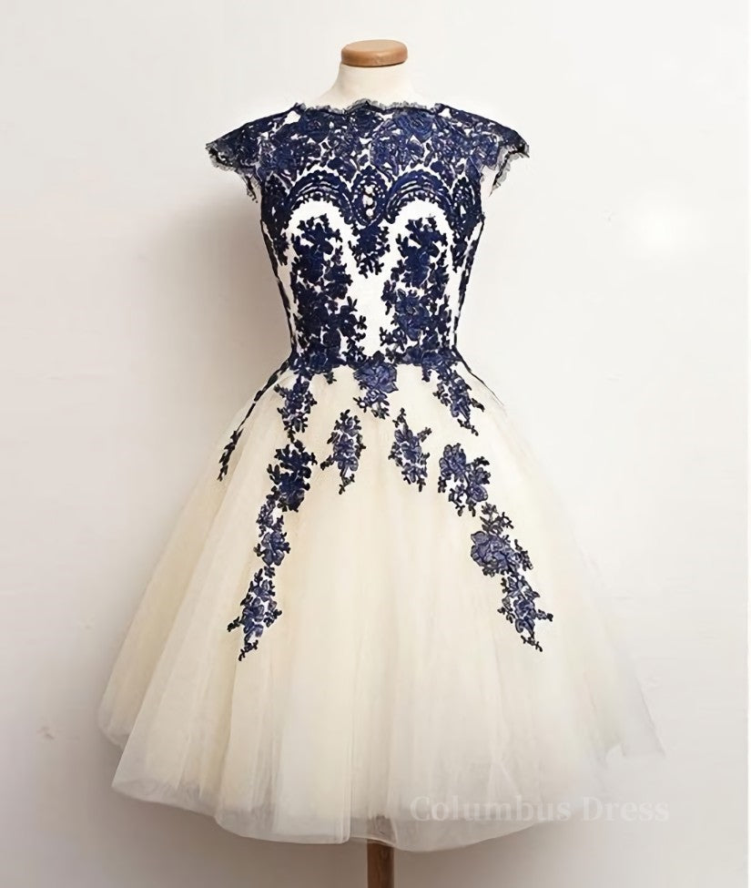 White Tulle Short Navy Blue Lace Corset Prom Dresses, Short Blue Lace Corset Homecoming Dresses outfit, Purple Dress