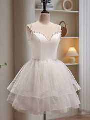 White Tulle Short Corset Prom Dresses, Cute White Puffy Corset Homecoming Dresses outfit, Prom Dresses2033