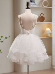 White Tulle Short Corset Prom Dresses, Cute White Puffy Corset Homecoming Dresses outfit, Prom Dresse 2033