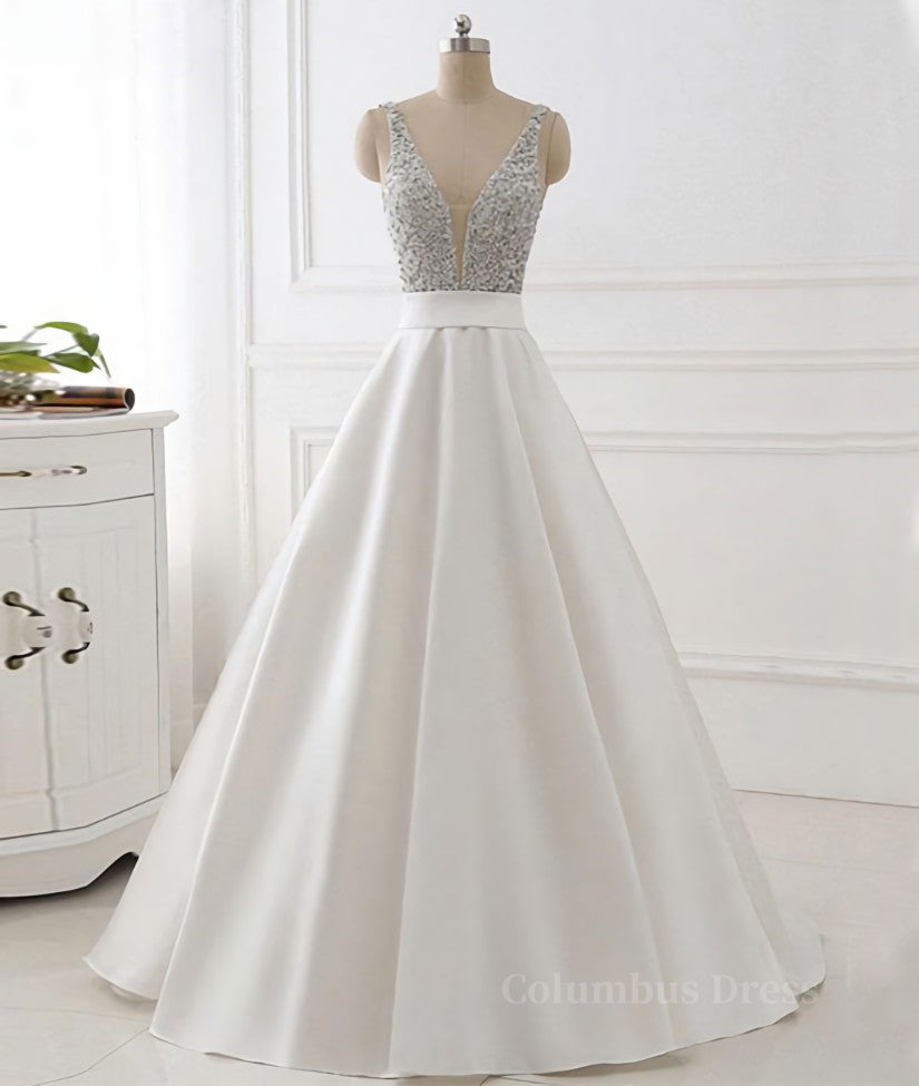 White v neck beads sequin long Corset Prom dress, white evening dress outfit, Evening Dresses 03