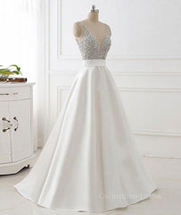White v neck beads sequin long Corset Prom dress, white evening dress outfit, Evening Dresses For Over 43S