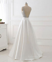 White v neck beads sequin long Corset Prom dress, white evening dress outfit, Evening Dresses For Over 43