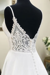 White v neck chiffon long Corset Prom dress, white lace evening dress outfit, Prom Dress For Teens