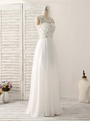 White V Neck Chiffon Long Corset Prom Dresses, White Long Evening Dresses outfit, Design Dress