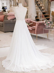 White V Neck Lace Chiffon Long Corset Wedding Dress, Beach Corset Wedding Dress outfit, Wedding Dress Southern