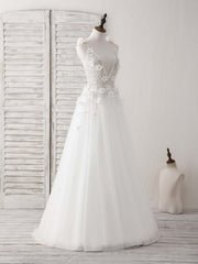 White V Neck Tulle Beads Long Corset Prom Dress White Evening Dress outfit, Simple Wedding Dress