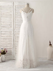 White V Neck Tulle Lace Long Corset Prom Dress White Evening Dress outfit, Night Dress