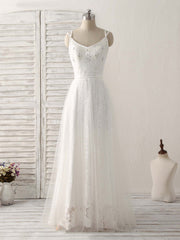 White V Neck Tulle Lace Long Corset Prom Dress White Evening Dress outfit, Prom Dress Ideas