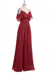Wine Red Chiffon A-line Ruffles Long Corset Bridesmaid Dress outfit, Wedding Inspo