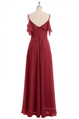 Wine Red Chiffon A-line Ruffles Long Corset Bridesmaid Dress outfit, Spring Wedding